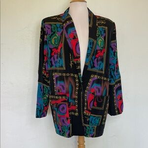 Vintage Kensington Square Blazer "art to wear" Multi-colored Geometric Print SzM